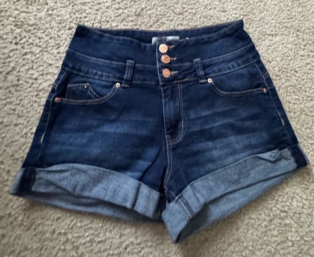 YMI Wanna Betta Butt High Rise Distressed Cuffed Denim Shorts Dark Wash 3/26